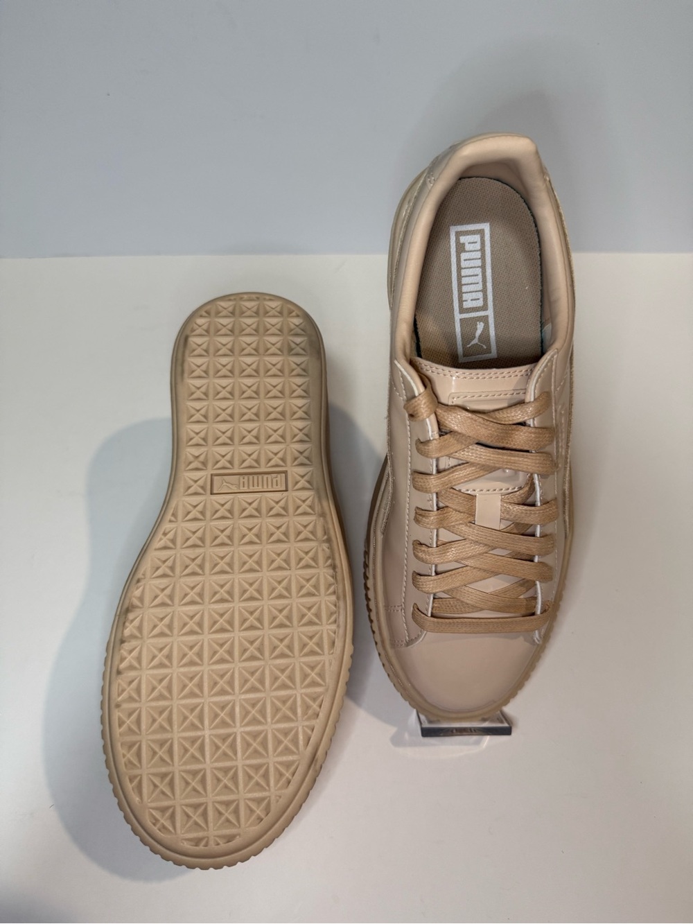 Puma Basket Platform Patent Frappe Nude Patent Sneakers Women’s Size 7 - Picture 10 of 14